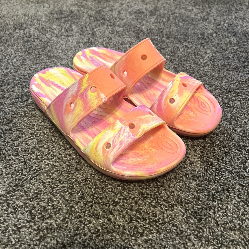 CROCS Pink and Yellow Sandals with Textured Footbed